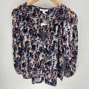 Beach Lunch Lounge Penelope Blurred Canvas Peasant Top Womens Size Small